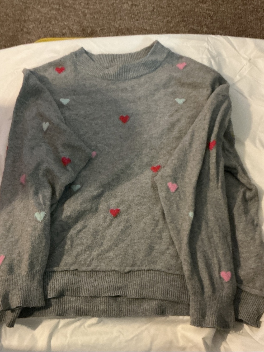 Grey Heart-Pattern Crewneck Sweater - Women's Very Soft